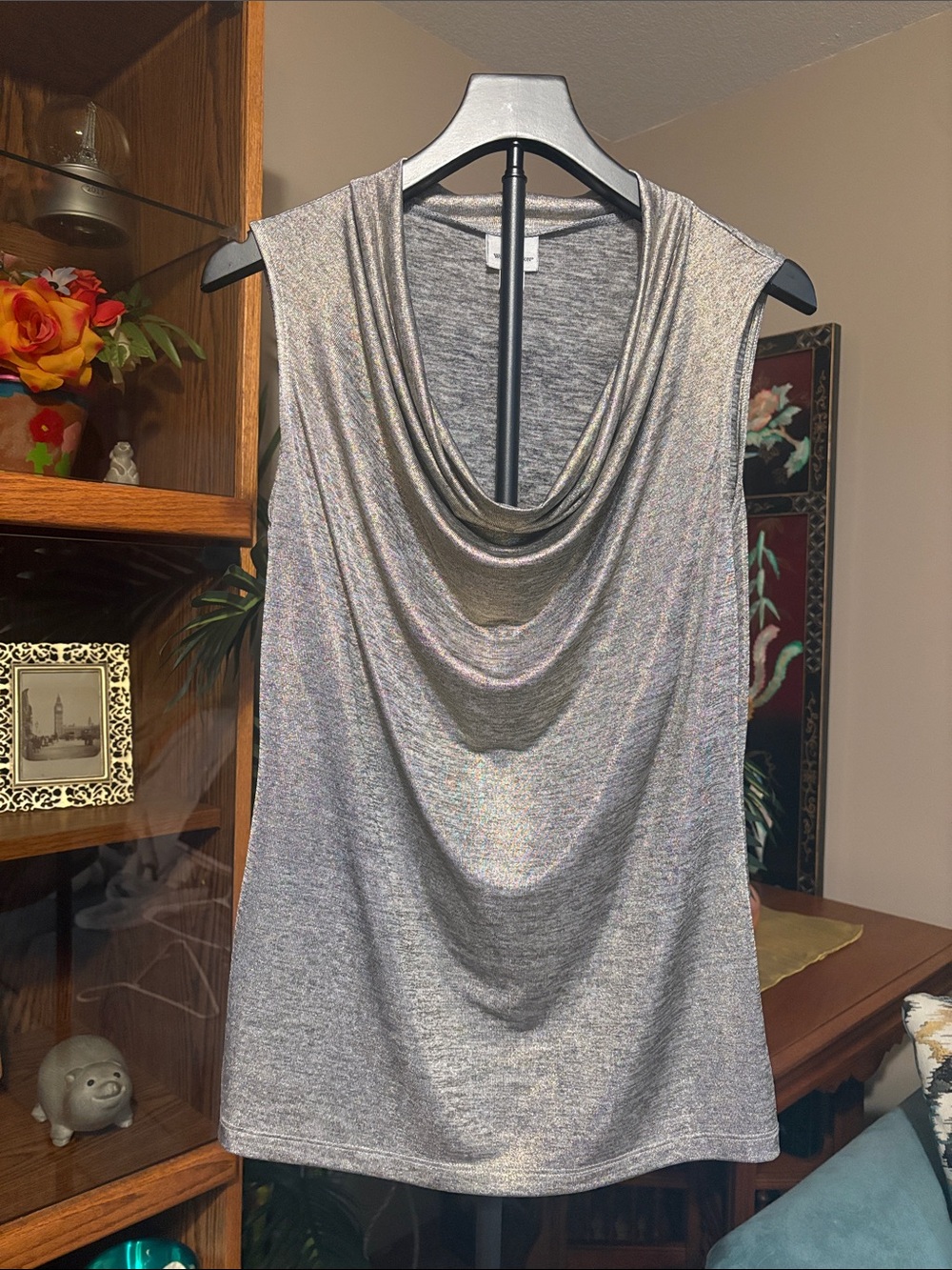 Worthington Metallic Gold Sleeveless Cowl Neck Sweater Tank